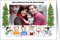 Custom Christmas Photo Card With Snowmen Holding Photo card