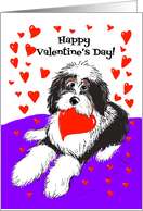 Valentine’s Day Card For Fluffy Dog Holding a Heart card