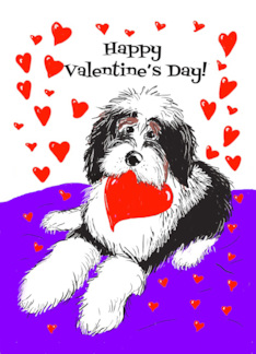 Valentine's Day Card For Fluffy Dog Holding a Heart