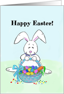Missing You Easter Card With Bunny Holding a Basket of Eggs card