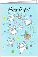 Easter Card With Hopping Bunnies and Colorful Easter Eggs Rejoice card