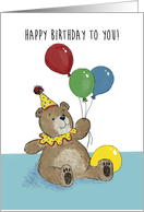 Birthday Card for Kids With Bear Holding Balloons card