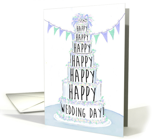 Happy Wedding Day Festive Cake With Pennants card (1705226)