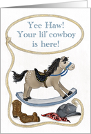 Welcome Baby Boy With Rocking Horse Cowboy Theme card
