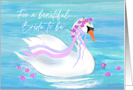 Bridal Shower Card With Swan on the Water With Flowers and Ribbons card