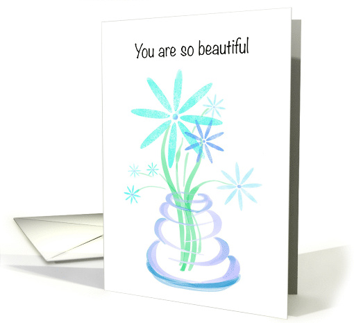 Mother's Day Card With Blues and Purple Retro Flowers and Vase card