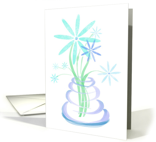 Friendship Card With Blues and Purple Retro Flowers and Vase card