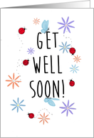 Get Well Card With Retro Flowers, Ladybugs, and Butterflies card