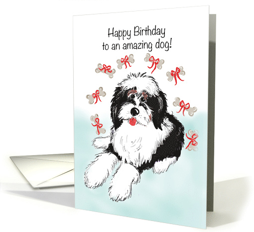 Happy Birthday to Fluffy Dog With Bones and Bows card (1737502)