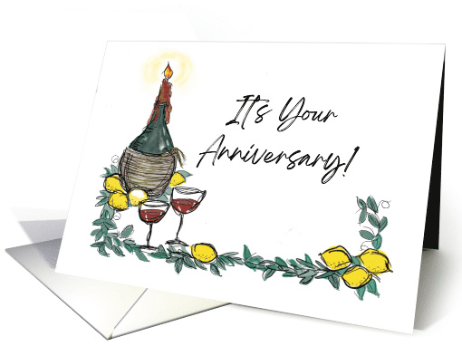 Anniversary Card With Italian Theme Candle Lemons and Wine card