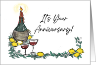 Anniversary Card With Italian Theme Candle Lemons and Wine card