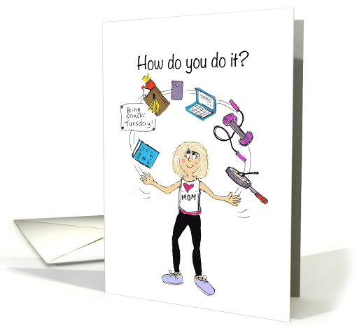 Mother's Day For Blonde Mom Superhero Juggling A Lot of Jobs card
