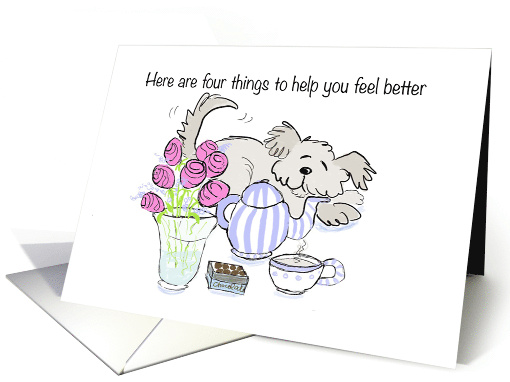 Get Well With Flowers Chocolate Tea and Dog card (1807496)