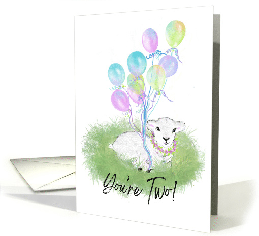 Little Lamb with Balloons 2nd Birthday and God's Blessing from Me card