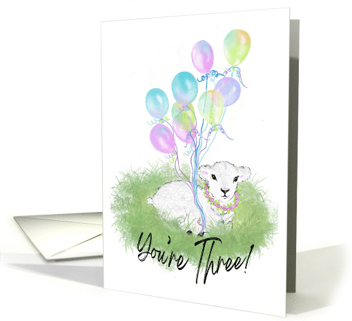 Little Lamb with Balloons 3rd Birthday and God's Blessing from Me card