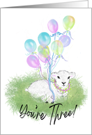 Little Lamb with Balloons 3rd Birthday and God’s Blessing from Me card