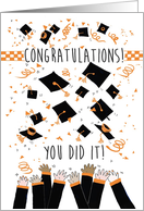 Orange and White Themed College Graduation With Hats Flipping card