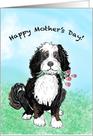 Happy Mother’s Day from Bernedoodle Holding Pink Roses card