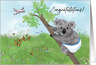 Koala Bear in Blue Diaper Congratulations Baby Boy