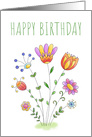Happy Birthday Floral Fun and Colorful Watercolor Folk Art Flowers card