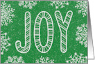 Joy Green Hand Lettered Christmas Holiday Card with Snowflakes card