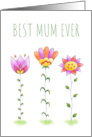 Best Mum Ever Mother’s Day Card with Cute Doodle Watercolor Flowers card