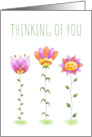 Thinking of You with Colorful Cute Watercolor Flowers Floral Design card