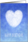 Happy Birthday with Peaceful White Cloud Heart on Blue Sky Background card