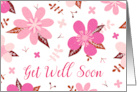Get Well Soon with Cute Modern Flower Pattern in Pink and Brown card