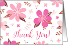 Thank You with Floral Flower Pattern in Pink, Brown and White card