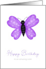 Happy Birthday Amazing Sister with Cute Drawing of a Purple Butterfly card