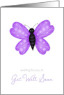 Get Well Soon with Cute Purple Butterfly Drawing on White Background card