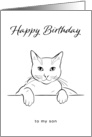 Son Happy Birthday with Minimalist Black and White Cat Line Art card