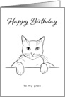Gran Happy Birthday with Modern Minimalist Black and White Cat Drawing card