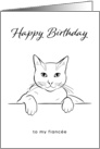 Fiancee Birthday with Minimalist Black and White Cat Drawing card