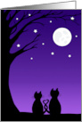 Valentine’s Day Romantic Cat Couple Silhouette with Moon and Night Sky card