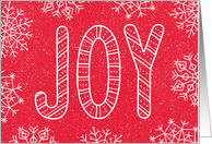 Joy Red and White Hand Lettered Christmas Holiday with Snowflakes card