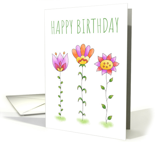 Happy Birthday Cute Modern Watercolor Flowers card (1589852)