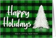 Green Buffalo Check Plaid Tartan Pattern Happy Holidays Christmas Tree card