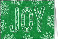 Joy Green Hand Lettered Christmas Holiday Card with Snowflakes card