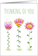 Thinking of You with Colorful Cute Watercolor Flowers Floral Design card