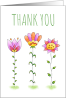 Thank You with Colorful Cute Watercolor Folk Art Flowers card