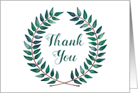 Thank You with Elegant Minimal Green and White Watercolor Wreath card