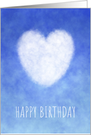 Happy Birthday with Peaceful White Cloud Heart on Blue Sky Background card