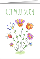 Get Well Soon with Cute Colorful and Simple Watercolor Flowers card