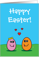 Happy Easter with Cute and Simple Cartoon Egg Couple card