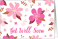 Get Well Soon with Cute Modern Flower Pattern in Pink and Brown card