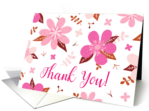 Thank You with Floral Flower Pattern in Pink, Brown and White card