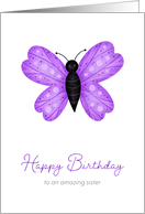 Happy Birthday Amazing Sister with Cute Drawing of a Purple Butterfly card