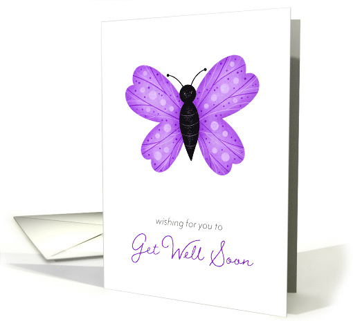 Get Well Soon with Cute Purple Butterfly Drawing on White... (1847188)